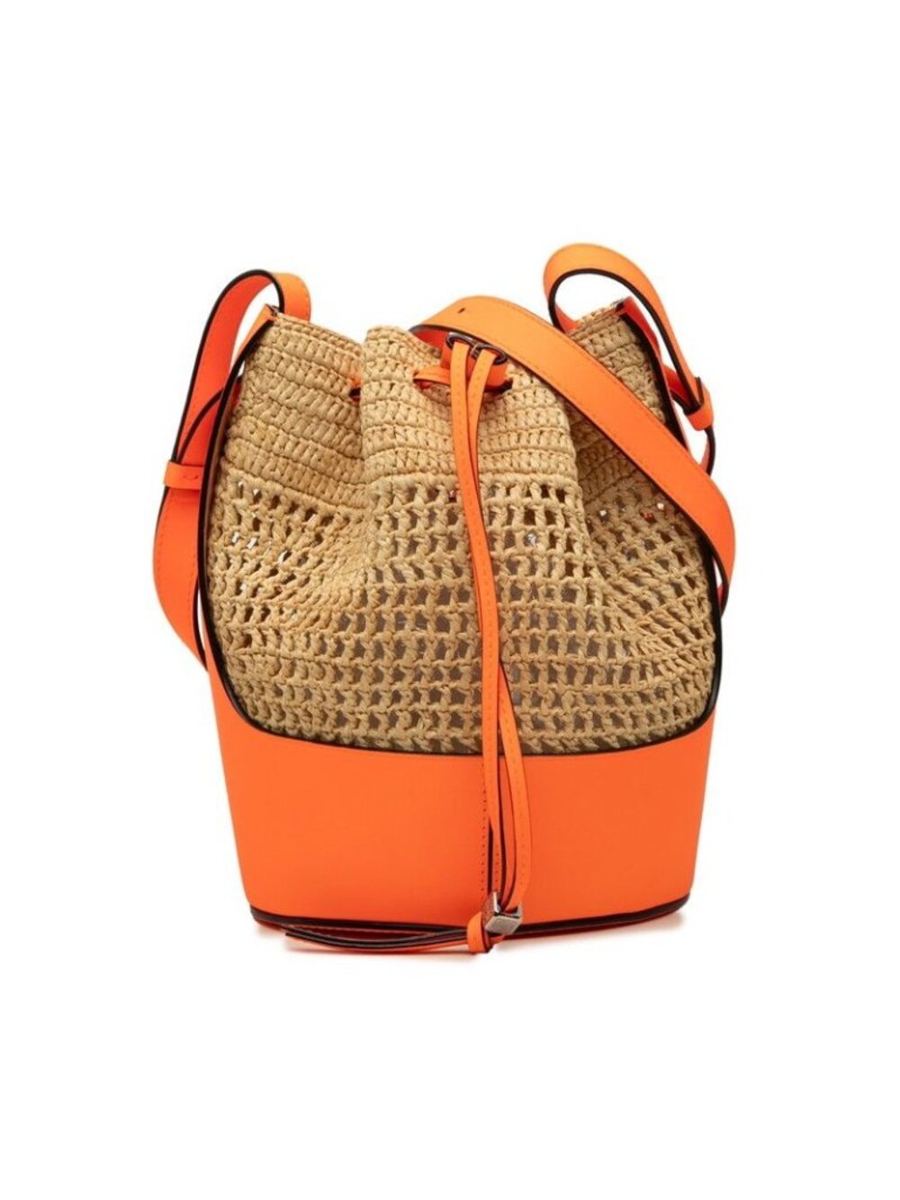 Loewe Anagram Balloon Shoulder Bag Neon Orange Raffia Leather
